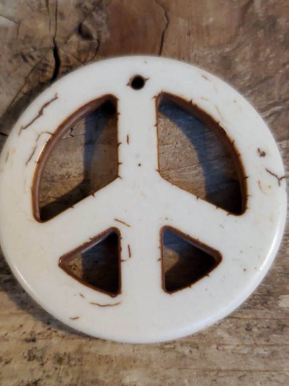 Peace Sign Pendant Off White Magnesite Stone with Matrix